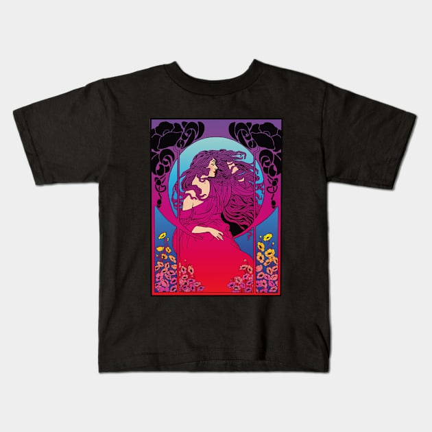 Art Deco Lady (red) Kids T-Shirt by Soth Studio